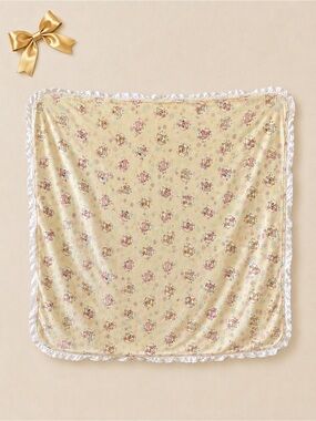 Sanrio Style Kawaii Baby Blanket Pastel Polka Dot Ruffle Trim Throw
